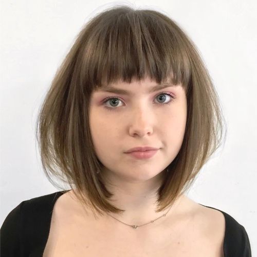 Tousled Brown Bob with Bangs for Thin Hair