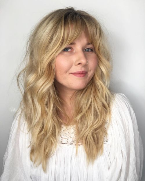 Long Tousled Hairstyle with Curtain Bangs