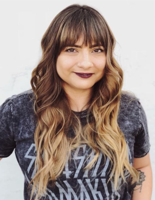 Long Hair with Balayage and Choppy Bangs