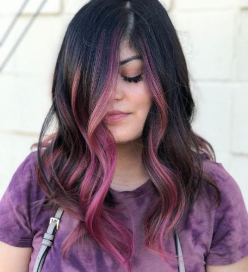 Black Long Bob with Pink Highlights