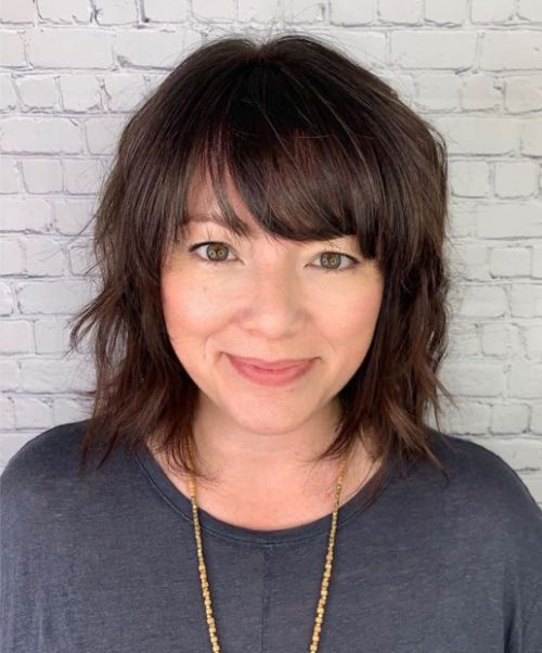 Mid-Length Hairstyle with Choppy Layers and Bangs