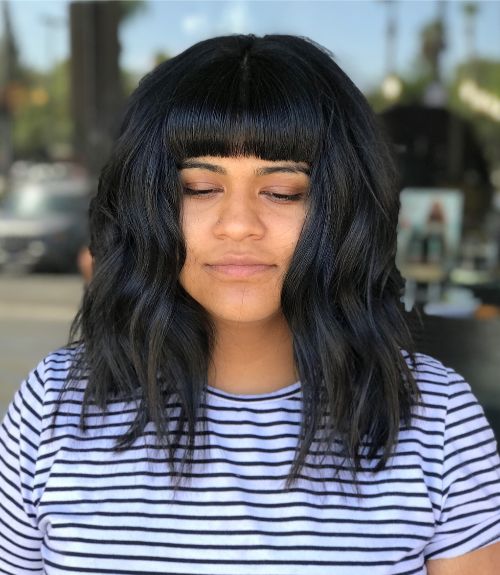 Straight Across Bangs for a Round Face