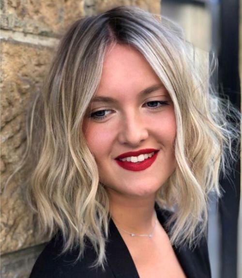 Medium Choppy Blonde Lob Haircut