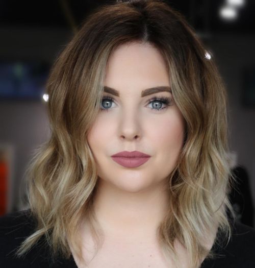 Long Bob with Soft Balayage for a Round Face