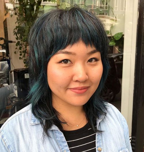 Shag with Rounded Bangs for a Round Face