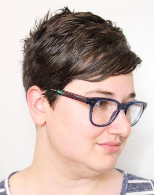 Short Textured Pixie for a Round Face with Glasses