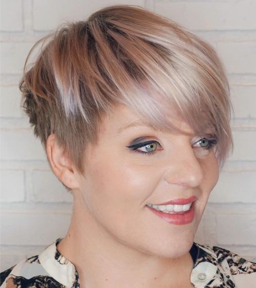 Sliced Blonde Pixie with a Pink Tint