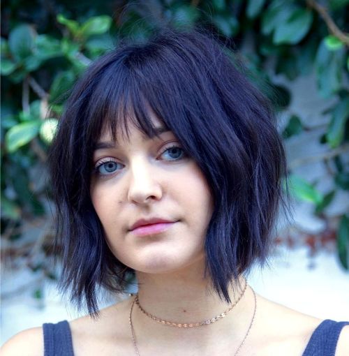 Wispy Black Bob with Bangs