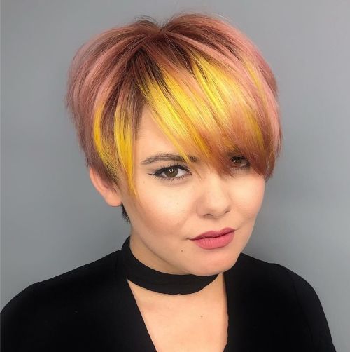 Auburn and Pink Pixie with a Yellow Accent