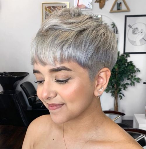 Undercut Gray Pixie with Cropped Bangs