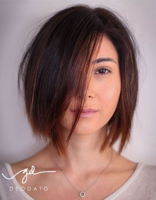 Edgy Razored Brunette Bob for a Round Face