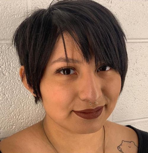 Pixie with Angled Bangs for a Chubby Face